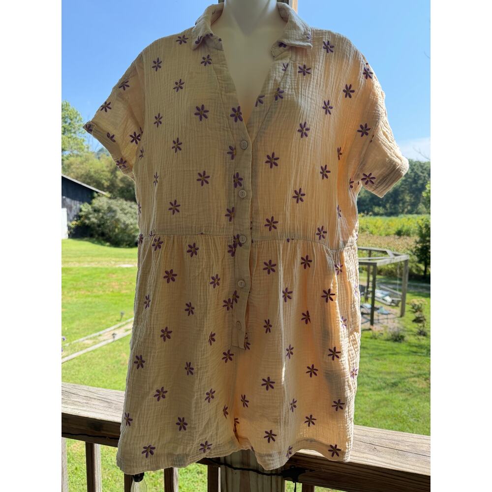 Cottagecore J.NNA 100%Cotton Gauze Cream/Purple Embroidered Floral Romper M Boho
